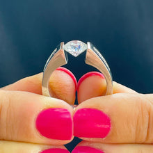 Load image into Gallery viewer, 14k Solid And Heavy White Gold Round Cut Moissanite and Natural Diamond Engagement Ring Tension Set 2.00ctw
