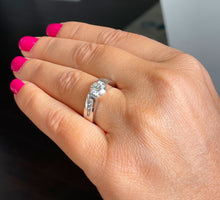Load image into Gallery viewer, 14k Solid And Heavy White Gold Round Cut Forever One Moissanite and Natural Diamond Engagement Ring Tension Set 2.00ctw
