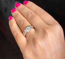 Load image into Gallery viewer, 14k Solid And Heavy White Gold Round Cut Moissanite and Natural Diamond Engagement Ring Tension Set 2.00ctw
