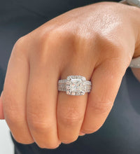 Load image into Gallery viewer, Large 14K Solid And Heavy White Gold Princess And Round Cut Simulated Diamonds Engagement Ring Prong Channel Set 3.00ct
