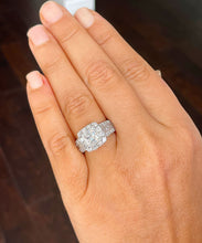 Load image into Gallery viewer, 14k Solid And Heavy White Gold Princess Cut Moissanite And Round And Princess Cut Natural Diamond Engagement Ring Halo 3.20ct
