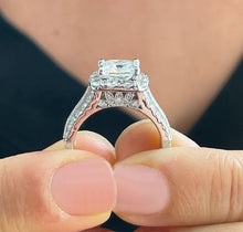 Load image into Gallery viewer, IGI Certified 14k Solid And Heavy White Gold Princess Cut And Round Cut Diamond Engagement Ring Halo 3.00ct F-VS2
