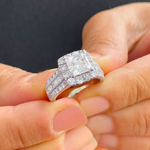 Load image into Gallery viewer, IGI Certified 14k Solid And Heavy White Gold Princess Cut And Round Cut Diamond Engagement Ring Halo 3.00ct F-VS2
