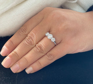 14K Solid White Gold Round Cut Simulated Diamond Engagement Ring Deco Prong Bridal Wedding Three Stone Style Prong Set 2.00ct