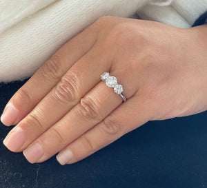 14k Solid White Gold Round Cut Moissanite Engagement Ring, Bridal, Wedding Deco Three Stone Style Prong Set 2.00ctw