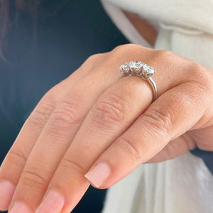 14k Solid White Gold Round Cut Forever One Moissanite Engagement Ring, Bridal, Wedding Deco Three Stone Style Prong Set 2.00ctw
