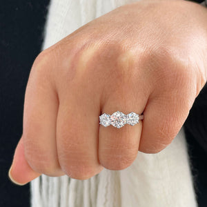 14K Solid White Gold Round Cut Simulated Diamond Engagement Ring Deco Prong Bridal Wedding Three Stone Style Prong Set 2.00ct