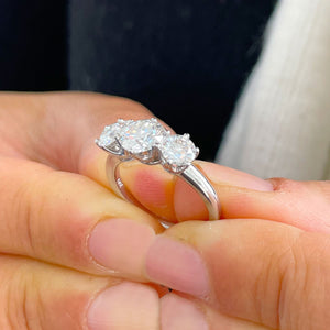 14k Solid White Gold Round Cut Moissanite Engagement Ring, Bridal, Wedding Deco Three Stone Style Prong Set 2.00ctw