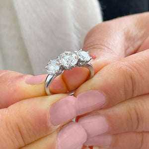 14K Solid White Gold Round Cut Simulated Diamond Engagement Ring Deco Prong Bridal Wedding Three Stone Style Prong Set 2.00ct
