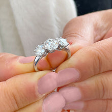 Load image into Gallery viewer, 14k Solid White Gold Round Cut Moissanite Engagement Ring, Bridal, Wedding Deco Three Stone Style Prong Set 2.00ctw
