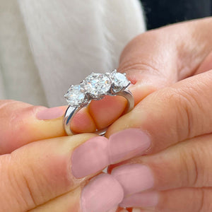 14k Solid White Gold Round Cut Moissanite Engagement Ring, Bridal, Wedding Deco Three Stone Style Prong Set 2.00ctw
