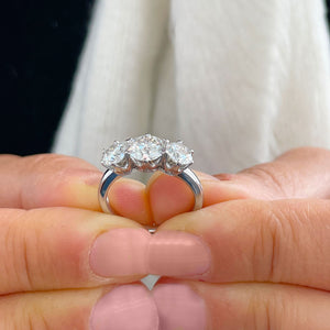 14K Solid White Gold Round Cut Simulated Diamond Engagement Ring Deco Prong Bridal Wedding Three Stone Style Prong Set 2.00ct