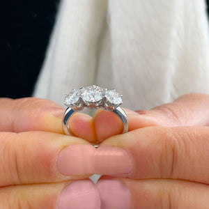 14k Solid White Gold Round Cut Moissanite Engagement Ring, Bridal, Wedding Deco Three Stone Style Prong Set 2.00ctw