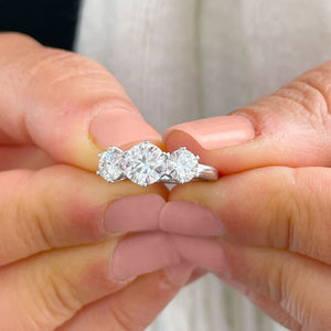 14k Solid White Gold Round Cut Moissanite Engagement Ring, Bridal, Wedding Deco Three Stone Style Prong Set 2.00ctw