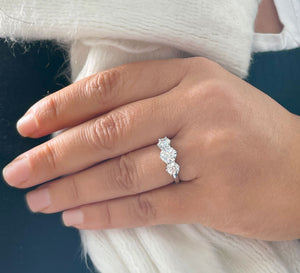 14K Solid White Gold Round Cut Simulated Diamond Engagement Ring Deco Prong Bridal Wedding Three Stone Style Prong Set 2.00ct