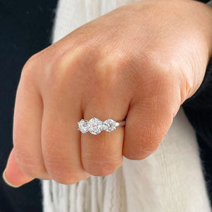 14k Solid White Gold Round Cut Moissanite Engagement Ring, Bridal, Wedding Deco Three Stone Style Prong Set 2.00ctw