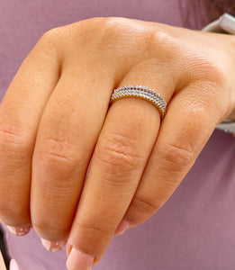 Minimalist Three Piece 14K Solid White, Yellow, And Rose Gold Round Cut Simulated Diamonds Bands 0.25ctw