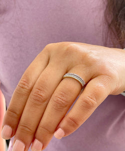 Minimalist Three Piece 14K Solid White, Yellow, And Rose Gold Round Cut Simulated Diamonds Bands 0.25ctw
