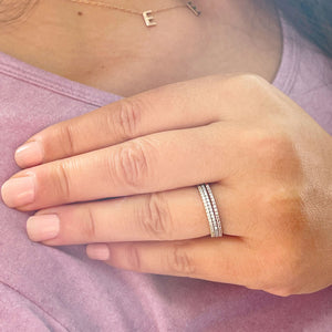 Minimalist Three Piece 14K Solid White, Yellow, And Rose Gold Round Cut Simulated Diamonds Bands 0.25ctw