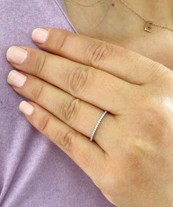 Minimalist 14K Solid White, Yellow, Or Rose Gold Round Cut Simulated Diamonds Bands 0.08ctw