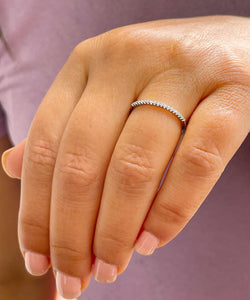 Minimalist 14K Solid White, Yellow, Or Rose Gold Round Cut Simulated Diamonds Bands 0.08ctw