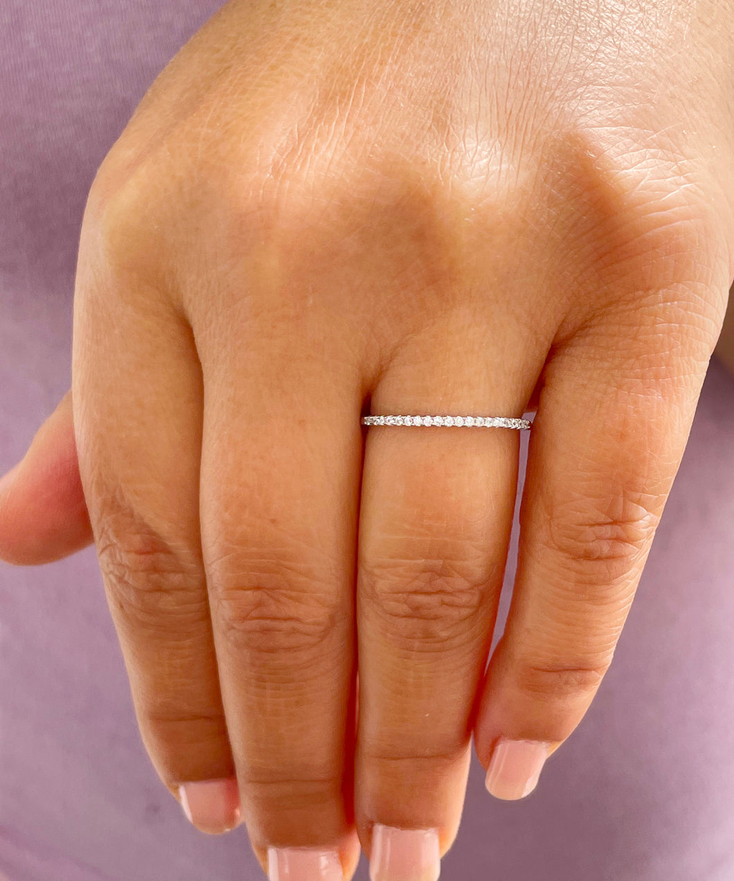 Minimalist 14K Solid White, Yellow, Or Rose Gold Round Cut Simulated Diamonds Bands 0.08ctw