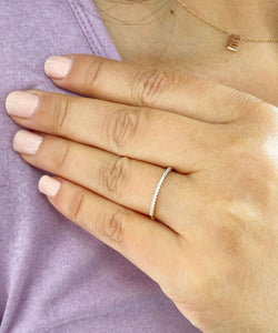 Minimalist 14K Solid White, Yellow, Or Rose Gold Round Cut Simulated Diamonds Bands 0.08ctw