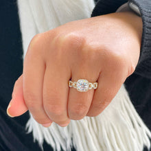 Load image into Gallery viewer, Beautiful 14k Solid Yellow Gold Round Forever One Moissanite And Natural Round Cut Diamond Engagement Ring Halo Prong Set 2.10ctw
