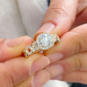 Beautiful 14k Solid Yellow Gold Round Forever One Moissanite And Natural Round Cut Diamond Engagement Ring Halo Prong Set 2.10ctw
