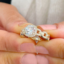 Load image into Gallery viewer, Beautiful 14k Solid Yellow Gold Round Forever One Moissanite And Natural Round Cut Diamond Engagement Ring Halo Prong Set 2.10ctw
