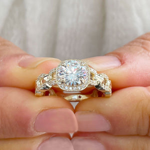 Beautiful 14k Solid Yellow Gold Round Forever One Moissanite And Natural Round Cut Diamond Engagement Ring Halo Prong Set 2.10ctw