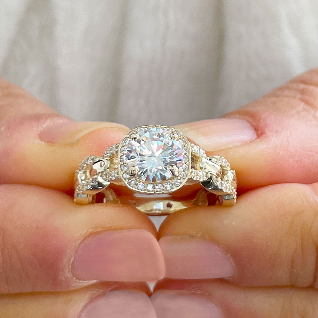 Beautiful 14k Solid Yellow Gold Round Forever One Moissanite And Natural Round Cut Diamond Engagement Ring Halo Prong Set 2.10ctw
