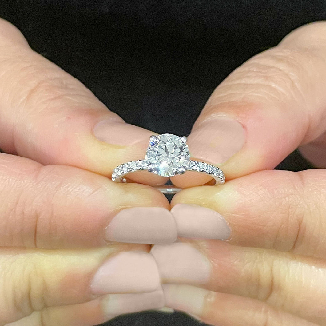 14K Solid White Gold Round Cut Moissanite and Natural Diamond Engagement Ring Bridal, Wedding 1.45ctw