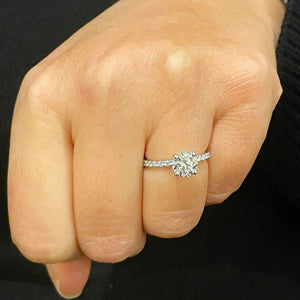 14K Solid White Gold Round Cut Moissanite and Natural Diamond Engagement Ring Bridal, Wedding 1.45ctw