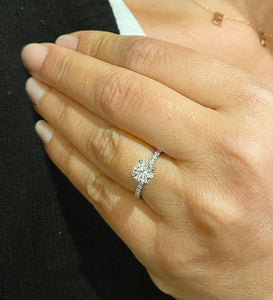 14K Solid White Gold Round Cut Moissanite and Natural Diamond Engagement Ring Bridal, Wedding 1.45ctw