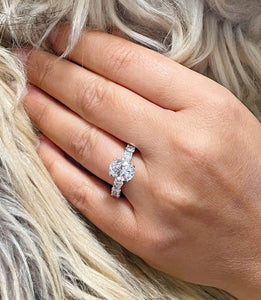 Eternity Style 14K White Gold Oval Cut Forever One Moissanite And Round Cut Engagement Ring, Bridal, Wedding, Anniversary, Propose 5.00ctw