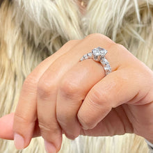 Load image into Gallery viewer, Eternity Style 14K White Gold Oval Cut Forever One Moissanite And Round Cut Engagement Ring, Bridal, Wedding, Anniversary, Propose 5.00ctw
