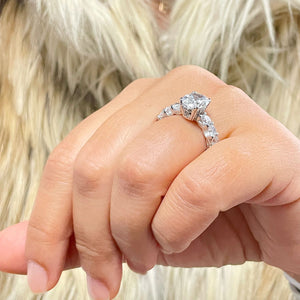 Eternity Style 14K White Gold Oval Cut Forever One Moissanite And Round Cut Engagement Ring, Bridal, Wedding, Anniversary, Propose 5.00ctw