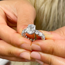 Load image into Gallery viewer, Eternity Style 14K White Gold Oval Cut Forever One Moissanite And Round Cut Engagement Ring, Bridal, Wedding, Anniversary, Propose 5.00ctw
