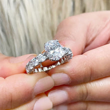 Load image into Gallery viewer, Eternity Style 14K White Gold Oval Cut Forever One Moissanite And Round Cut Engagement Ring, Bridal, Wedding, Anniversary, Propose 5.00ctw
