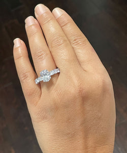Eternity Style 14K White Gold Oval Cut Forever One Moissanite And Round Cut Engagement Ring, Bridal, Wedding, Anniversary, Propose 5.00ctw