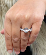 Load image into Gallery viewer, Eternity Style 14K White Gold Oval Cut Forever One Moissanite And Round Cut Engagement Ring, Bridal, Wedding, Anniversary, Propose 5.00ctw
