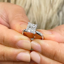 Load image into Gallery viewer, 14K Solid White Gold Princess Cut Moissanite Engagement Ring Deco, Bridal, Wedding, Anniversary, Four Prong Set Solitaire 2.00ct
