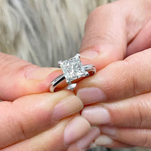 Load image into Gallery viewer, 14K Solid White Gold Princess Cut Moissanite Engagement Ring Deco, Bridal, Wedding, Anniversary, Four Prong Set Solitaire 2.00ct
