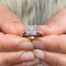 Load image into Gallery viewer, 14K Solid White Gold Princess Cut Moissanite Engagement Ring Deco, Bridal, Wedding, Anniversary, Four Prong Set Solitaire 2.00ct

