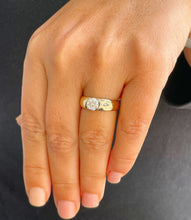 Load image into Gallery viewer, 14k Solid Yellow Gold Round Cut Moissanite Engagement Ring Semi Bezel Set, Bridal, Wedding 0.90ct
