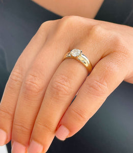 14k Solid Yellow Gold Round Cut Forever One Moissanite Engagement Ring Semi Bezel Set, Bridal, Wedding 0.90ct