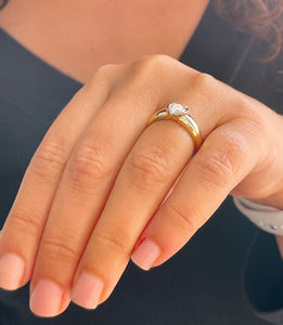 14k Solid Yellow Gold Round Cut Moissanite Engagement Ring Semi Bezel Set, Bridal, Wedding 0.90ct