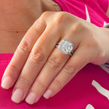 Load image into Gallery viewer, Large 5.70 Carat Cushion and Round Cut Simulated Diamond Engagement Ring Bridal Wedding Halo Set in 14K Solid White Gold
