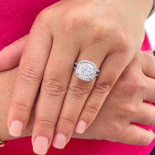 Load image into Gallery viewer, Large 5.70 Carat Cushion and Round Cut Simulated Diamond Engagement Ring Bridal Wedding Halo Set in 14K Solid White Gold
